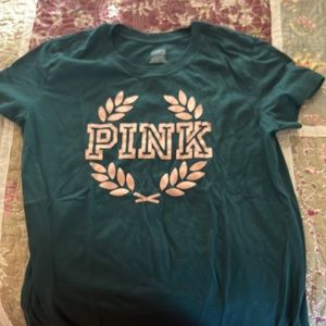 Victoria Secrets PINK dark green tee shirt.